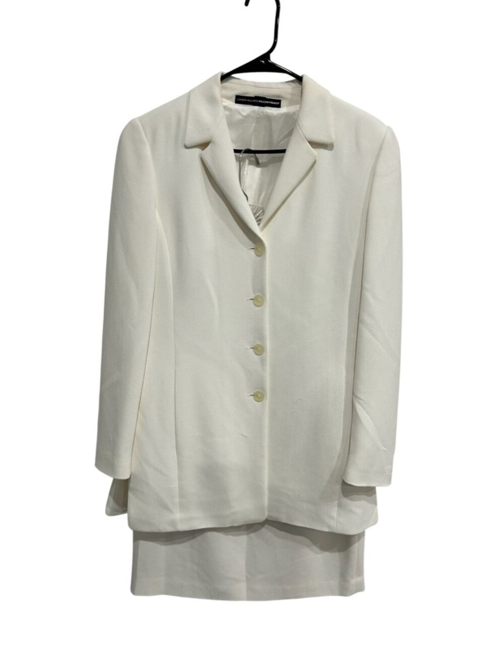Linda Allard Ellen Tracy White Blazer & Skirt Suit Set Size 8 10 Elegant Chic